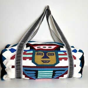 Large Aztec Ecuadorian Boho Bohemian Tribal Geometric Abstract Woven Duffle Bag